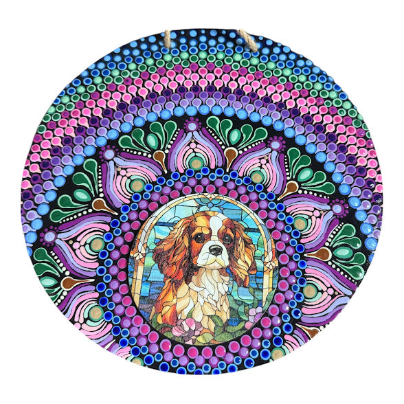 10" Hand painted mandala designed around a Cocker Spaniel