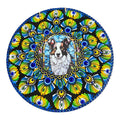 10" hand painted mandala designed around an insert with a dog on it