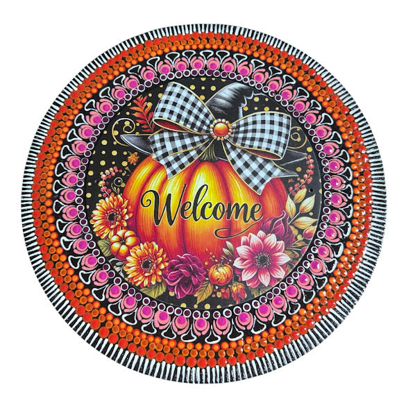 12" hand painted mandala designed around a fall/Halloween insert