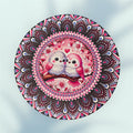 15" hand painted mandala designed around an insert with love birds